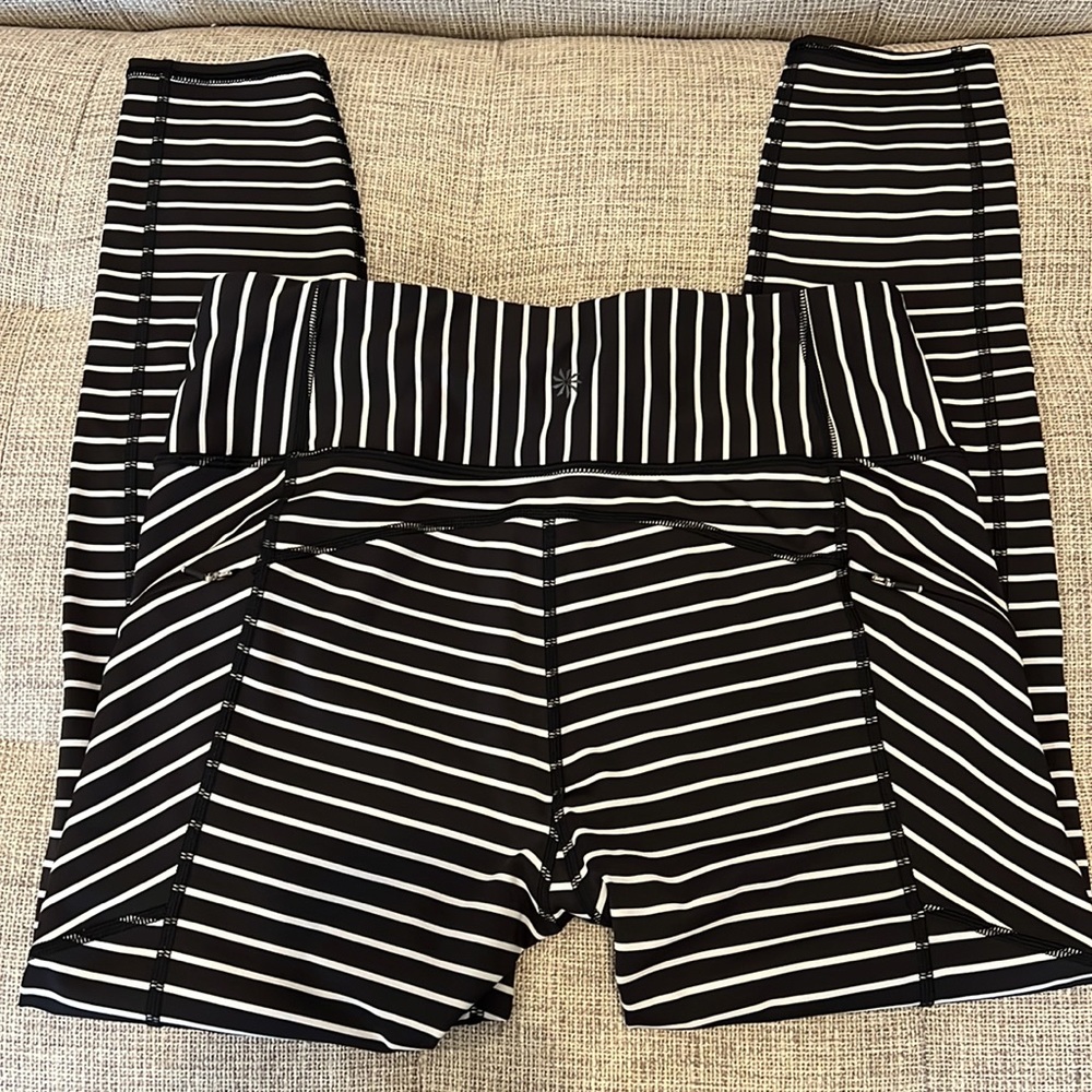 Athleta Contender Tights - Black and White Stripe